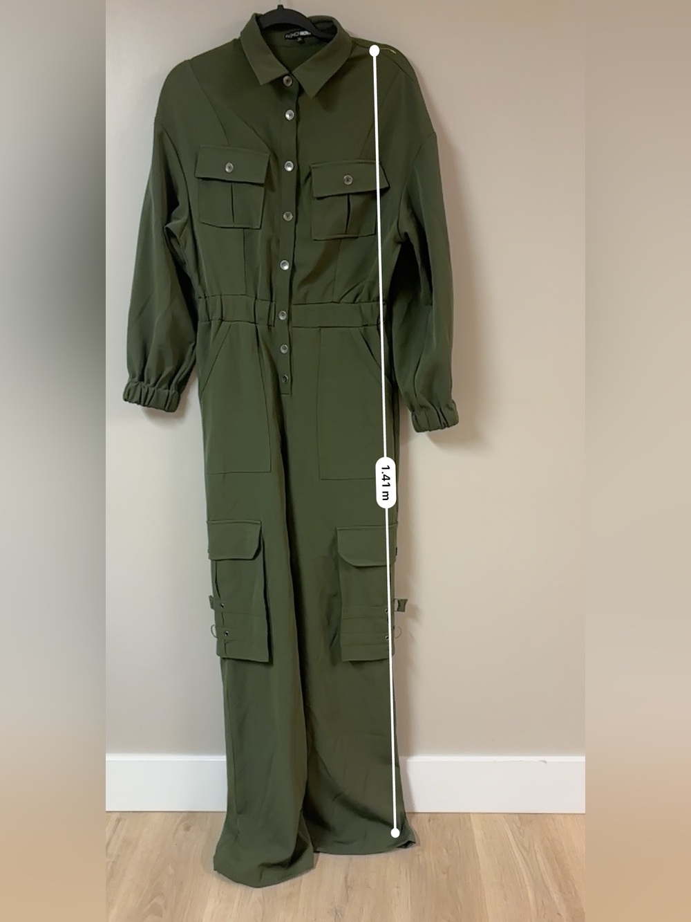 Fashion Nova Olive Utility Jumpsuit Size S Cargo Chic One Piece - Picture 12 of 13